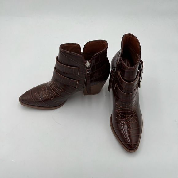 ZBY Snake Pattern Double Buckle Heel Ankle Boots Size 6 1/2 - Picture 9 of 12